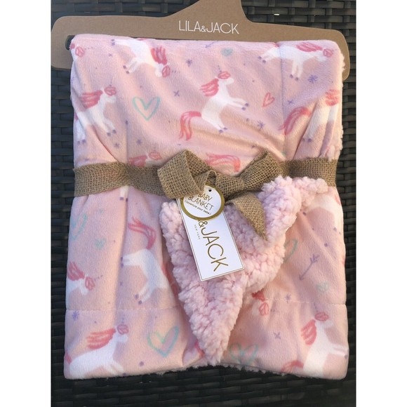 lila & jack Other Lila Jack Pink White Unicorn Baby Blanket Silky